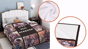 Custom Blanket with Photos Text Name Customized Blankets for Friends Birthday Christmas Halloween Valentines Fathers, 8 Photos, 51"x71"