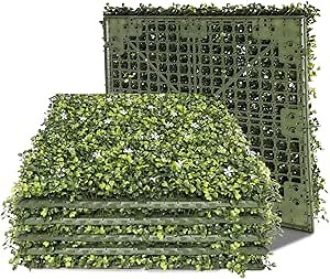 Patio Artificial Grass Wall Greenery 18"x18" (6 PC) Faux Boxwood Panels for Photography Backdrop Wedding Background Privacy Hedge Screen Indoor Outdoor Green Wall Décor