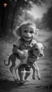 Baby monkey rio 🐒 loses everything ... until a cow saves him 😭 #shorts #trending
