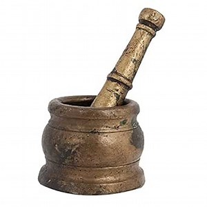 IndianShelf Handmade Vintage Brass Solid Mortar and Pestle Pack of 1 Indian Kitchen Utensils