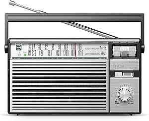 Portable AM FM Radio Plug in Wall,Battery Operated Small Radio with Bluetooth for Home & Outdoor,Strong Reception,Large Dial,Headphone Jack,Aux in,Gift for Seniors