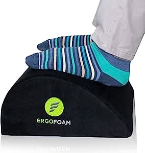 ErgoFoam Foot Rest Under Desk (Tall) - Orthopedic Teardrop Design - Large Premium Velvet Soft Foot Stool Under Desk - Most Comfortable Desk Foot Rest for Lumbar, Back, Knee Pain (Black)