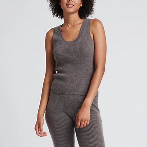 [Hot Item] 100% Cashmere Women's Fashion Heathered Brown Ribbed Tank Top Camisole