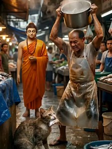 Buddha Turns Hot Water into Pink Lotus Petals to Save a Stray Cat