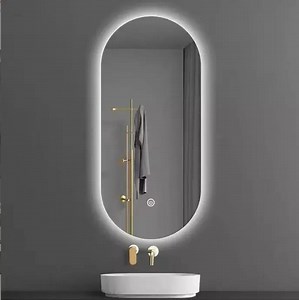 Modern Oval White Illuminated LED Bath Mirror Touch Sensor Bathroom Vanity Mirrors