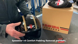 Speedster v4 Comfort Padding Removal and Refit. The standard comfort padding supplied with the helmet made from fabric and faux leather can be upgraded where the faux leather parts are now real leather. | Davida Helmets