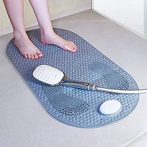 Foot Scrubber Shower Mat with Pumice Stone – 80 * 40 cm Anti-Slip Shower Foot Scrubber Mat – Flexible TPE Foot Scrubber for Shower Floor – No-Slip Shower Mat for Feet Massage, Exfoliation