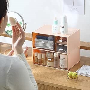 Amazon.com: Wemfg Stackable Makeup Organizer with 4 Drawers, Stationery office supplies Desk Organizers and Storage, Cosmetic Plastic Sundries Storage, Suitable for Office, Dresser, Bathroom Counter (Pink) : Office Products