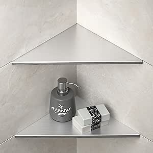 Corner Shower Shelf 10" Brushed 304 Stainless Steel Tile Inserted Corner Shelves Recessed Bathroom Shower Shelf for Tiled Wall, No Drilling, 2 Pack