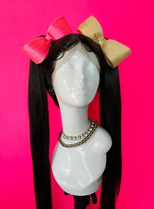 Pigtail Wig With Pink and Blonde Bows, Synthetic Wig - Etsy