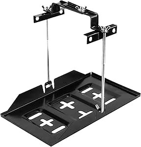 Battery Hold Down Tray Kit Metal Adjustable Battery Tray Holder with Bracket Clamp for Cars Boats Marine