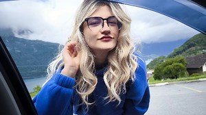 Blonde hitchhiker let him creampie her mouth next to the church !!!