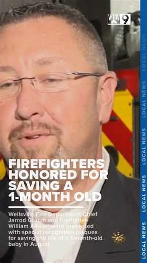 4K views · 26 reactions | FULL STORY: https://bit.ly/4i066MY LIFE SAVERS: Wellsville Fire Department Chief Jarrod Grimm and firefighter William Allison were presented with special recognition plaques Tuesday night for saving the life of a 1-month-old baby in August | WTOV NEWS9 | Facebook