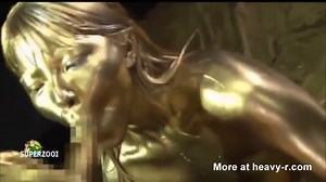 Gold Painted Asian Slut Abused