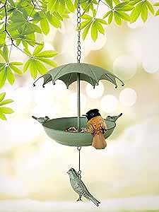 Bird Feeder Hanging Tray - Seed Tray for Bird Feeders - Umbrella Hanging Birdbath Feeder (Blue)