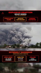 🌋 MASSIVE SEMERU ERUPTION IN EAST JAVA - 19 NOV 2025🌋 A violent blast from Mount Semeru has sent a huge ash column into the sky and pushed fast moving hot clouds deep into the valleys. The sky turned grey within minutes as volcanic lightning flashed inside the plume and ashfall swept across nearby villages. Multiple areas reported sudden darkness as the eruption expanded and fresh surges broke from the summit. Roads filled with drifting ash and residents were forced indoors as visibility colla