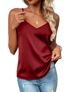Zeagoo Women's Silk Satin Tank Tops Adjustable Spaghetti Strap Camisole V Neck Causal Basic Blouse
