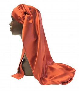 Extra Long Satin Hair Care Bonnet- Single Layered With Long Ties -handmade -rust Orange Copper Brown Satin -women's Hair Accessories - Etsy