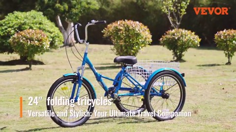VEVOR Folding Adult Tricycle 26 in. Adult Folding Trikes Light-Weight Aluminum Alloy 3 Wheel Cruiser Bike ZDKRLSLCW26C91DOGV0