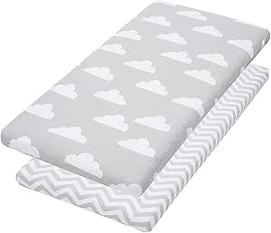 Bassinet Sheets, 2 Pack Cloud & Chevron Fitted Soft Jersey Cotton Cradle Bedding