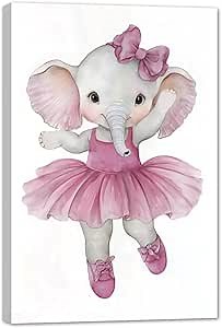 Amazon.com: AWPANERAR Ballet Wall Art Cute Baby Elephant Canvas Print Elephant Ballet Posters Nursery Kids Room Girls Room Decor Framed (Pink, (12.00" x 18.00")): Posters & Prints