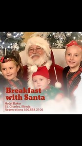 1.3K views · 12 reactions | Breakfast with Santa at Hotel Baker in St. Charles, Illinois — a family tradition during the holiday season! A scrumptious breakfast awaits then meet Santa in person followed by face painting. Professional photo with Santa, extra fee. Join us this year — make reservations early 630.584.2100 | HotelBaker.com #breakfastwithsanta #meetsanta #breakfast #santaclaus #hotelbaker #facepainting #photowithsanta | Hotel Baker | Facebook