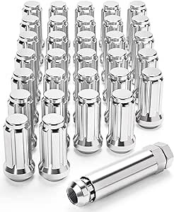 9/16-18 Spline Lug Nuts with Cone Seat, 13/16" 21mm Hex 2x0.91 in. Chrome Plated Wheel Lug Nuts Compatible with Ford E-350 Super Duty F-250 F-350 Dodge Ram 2500 3500 & MORE, Set of 32