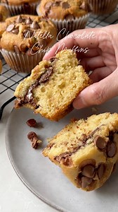 Nutella Chocolate Chip Muffins 😋! Recipe… NUTELLA CHOCOLATE CHIP MUFFINS Ingredients: 375 g plain flour 3 tsp baking powder 1 tsp baking soda 1/4 tsp salt 150 g sugar 1 cup buttermilk 80 ml vegetable oil 60 g unsalted butter, melted 2 whole eggs, lightly whisked 2 tsp vanilla extract 150 g milk chocolate chips 15 tsp Nutella 1/2 cup chocolate chips (topping) Method: 1. Pre-heat oven to 150 degrees Celsius convection or 170 degrees Celsius conventional setting. 2. In a bowl, sift flour, baking p