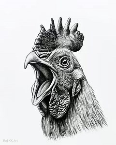 Realistic cock drawing using pencil #easydrawing #art #pencilsketch | Raj KK Art