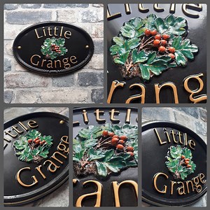 Personalised Oval Name House Sign With a Sculpture of Hawthorn Leaves , Solid Cast Resin, Bespoke Handmade and Hand Painted, Colour Options - Etsy Australia
