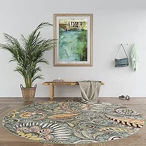 Giselle Transitional Floral Seafoam Round Area Rug, 5' Round