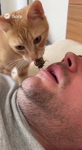 猫がスナックを分け合おうとする様子