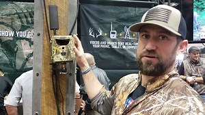 Kip Campbell from Red Arrow came by the booth today and got a look at our Live Stream GoCam Ghost, coming later this year. Come by our booth to check it out for yourself! #ATA #bowhunting #spartanghost #realtree #trailcamera | Spartan Camera