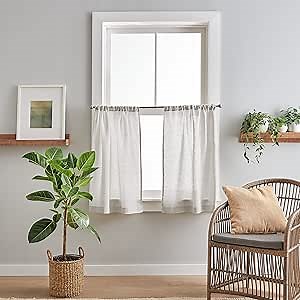 Peri Home 100% Linen Kitchen Curtain Tiers, Pair, Silver