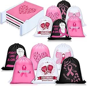 Shappy 36Pcs Breast Cancer Drawstring Backpack Pink Drawstring Bags Bulk Pink Ribbon Breast Cancer Reusable Tote Bags Large Capacity Pink Ribbon Drawstring Backpacks for Breast Cancer Awareness Supply