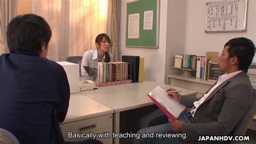 Sensual Yuno Hoshi seduces two dads in office