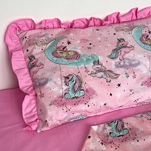 Unicorn Pillowcase With Ruffles – Pink Cotton Pillow Cover for Girls - Custom Size Baby Bedding - Etsy