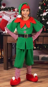 Child Holiday Elf Costume🎅 Items Included👉 Shirt w/ Attached Sleeves, Hat, Pants, Belt, Pair of Socks, Pair of Booties. | Shopzinia.com