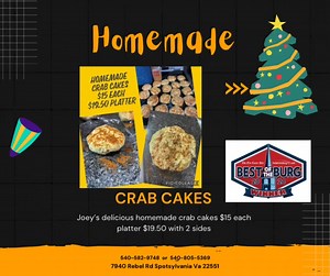 Get your orders in for Joey’s delicious homemade crabcakes for December 23 so you don’t miss out. He will be making them Sunday morning so get your orders in. Thanks 540-582-9748 540-805-5369 | Dixie Joe's Crab Shack