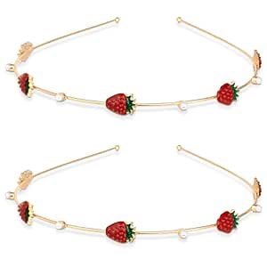 2pcs Strawberry Headbands Gold Mermaid Headpieces Cute Summer Pearl Hair Hoops Halloween Christmas Hair Accessories for Women Teens Bride Beach Wedding Prom Engagement