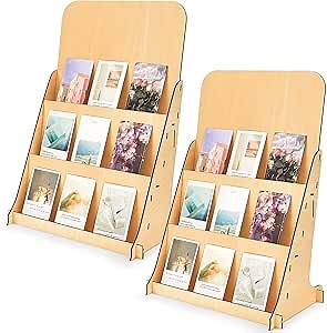 Menkxi 2 Pcs Large Greeting Card Display Stand Wooden 3 Tiered Picture Stands Portable Card Display Rack Retail Display Shelves Greeting Card Holder for Photos Book Table Shelf, 22.5 x 15.8 x 11.4