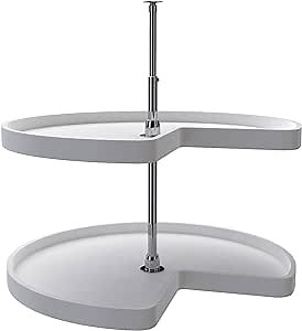 Rev-A-Shelf 32" Kidney Shaped Dual Tier Lazy Susan Organizer for Corner Base Kitchen Cabinets, Plastic Home Storage Shelves, White, 6472-32-11-52