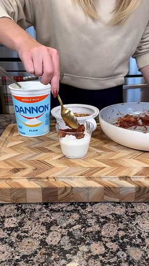 We love all the ways you can fit our Dannon Whole Milk Plain yogurt into your busy holiday schedules! ​ Credit to our partner @samanthabauchmann on TikTok!​ "AFTER SCHOOL APPLE PARFAITS WITH @dannon // a quick easy fall inspired snack for our hungry boys after school! Add 2 sliced peeled apples, 2 tbsp maple syrup 2 tsp cinnamon to a saucepan over medium heat & bring to a boil until softened, let cool. Add Dannon Whole Milk Plain yogurt to cups, then apples, and top with granola! When it comes t