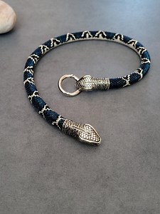 Blue Beaded Snake Necklace, Nickel Silver, 18 Inch - Etsy Canada