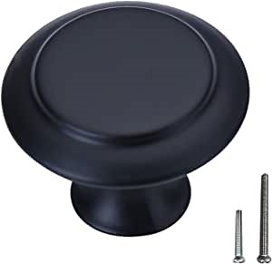 Kitchen Cabinet Knobs, Round Black Drawer Knobs Dresser Knobs 1.2-inch Diameter 30 Pack of Kitchen Cabinet Hardware (Kitchen Cabinet Knobs-Black)