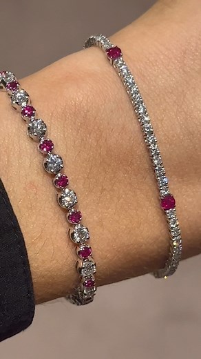 Ruby red… Rubies are the beautiful birthstone of July and for centuries have signified love, passion and desire. The fiery gemstone makes for a wonderful summertime gift, and pairs brilliantly with diamonds to create an elevated aesthetic. #Rubies #JulyBirthstone #RubyBracelet #LineBracelet #IrishJewellery #DublinJewellers | Paul Sheeran Jewellers