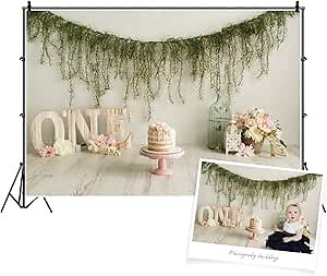 DASHAN 5x3ft Polyester First Birthday Backdrop Cake Smash Floral Rustic Flower Baby Girl 1st Birthday Backdrop House Interior First Birthday Photography Background for Newborn YouTube Photo Prop
