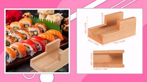 Wooden Sushi Taco Holder U-Shaped Sashimi Hand Roll Stand Traditional Japanese Sushi Display Rack for Home Restaurant Party Reusable Wood Serving Plate