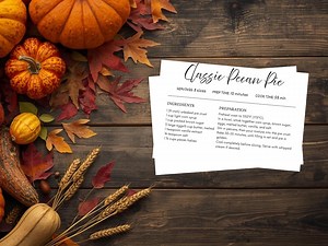 Modèle de carte de recette de tarte aux pacanes classique : cuisine minimaliste moderne (toile modifiable, 4 x 6, téléchargement immédiat) - Etsy France