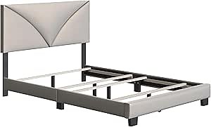 Boyd Sleep Cornerstone Queen Size, Silver Platform Bed Frame with Fabric Upholstered Headboard - Qualified Box Spring or Foundation Required for Use
